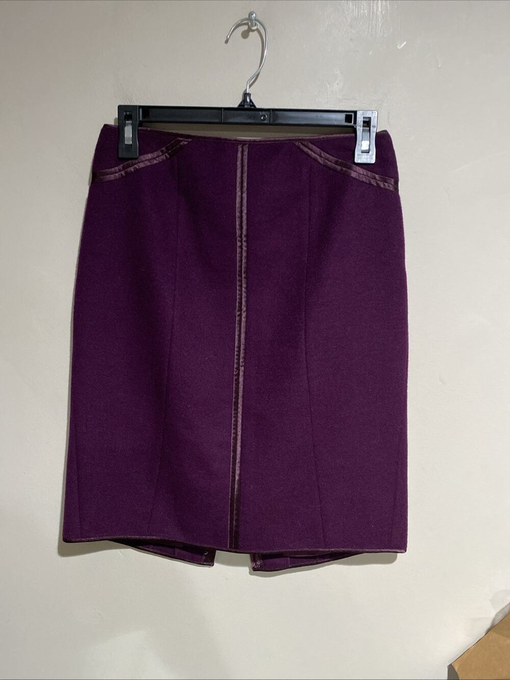 Ann Taylor Plum Purple Wool & Rabbit Hair Blend Satin Trim Pencil Skirt Lux Sz 0